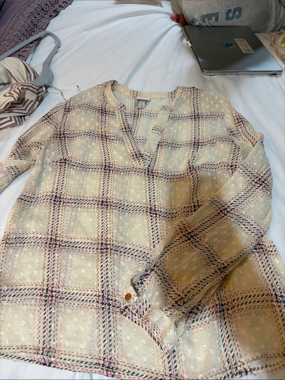 a new day Cream Plaid V-Neck Women's Sweater